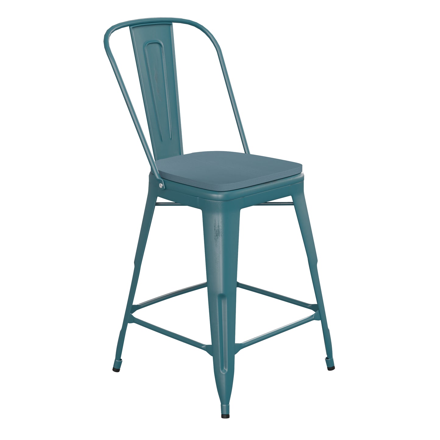 Blue-Tl Metal Stool-Teal Seat ET-3534-24-KB-PL1C-GG