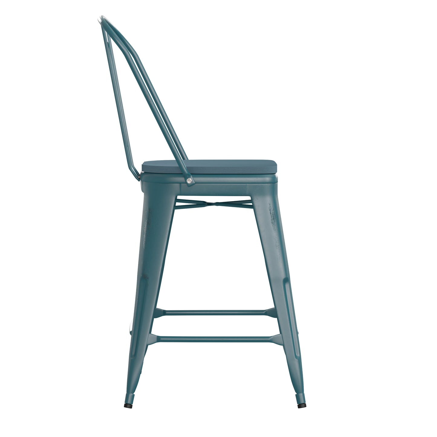 Blue-Tl Metal Stool-Teal Seat ET-3534-24-KB-PL1C-GG