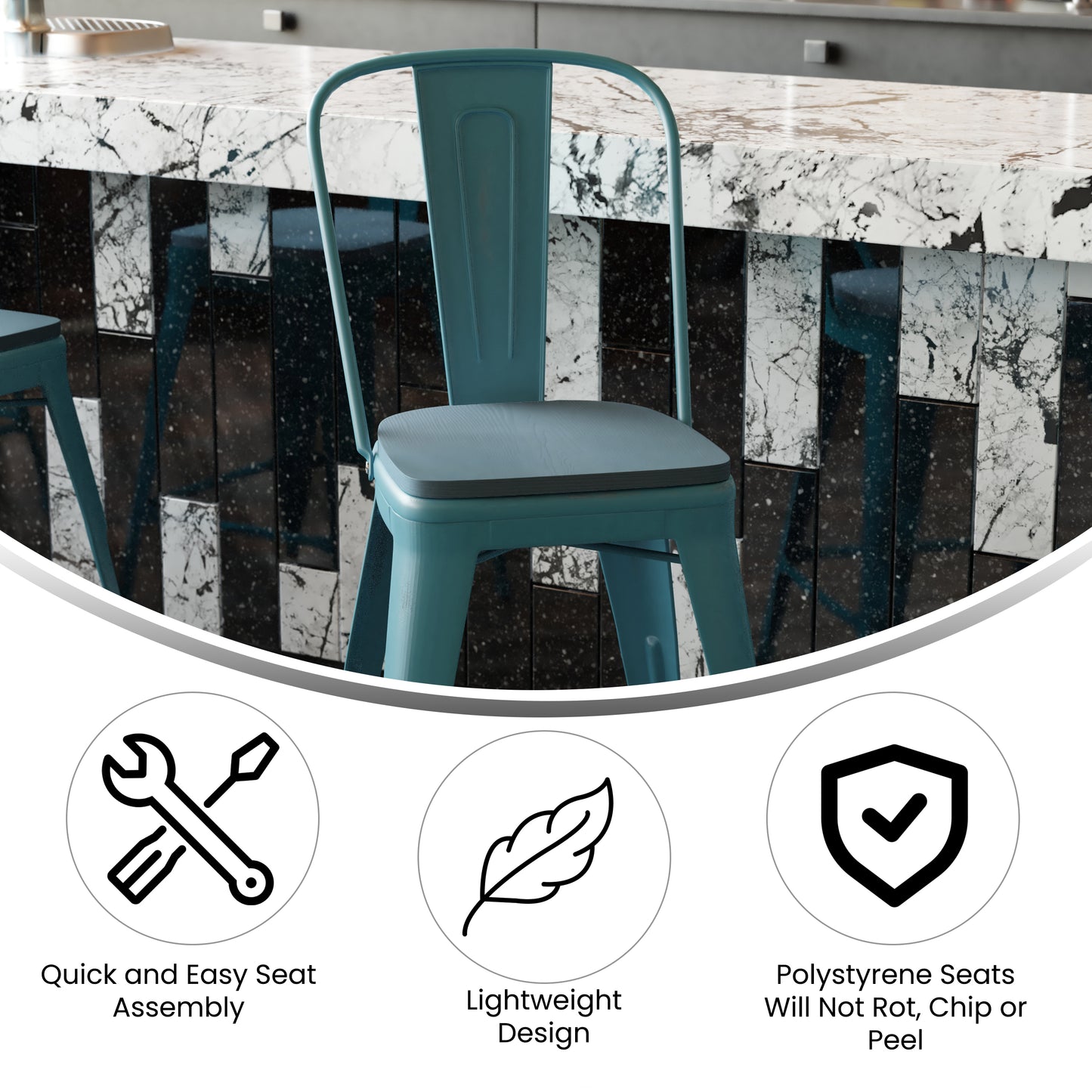 Blue-Tl Metal Stool-Teal Seat ET-3534-24-KB-PL1C-GG