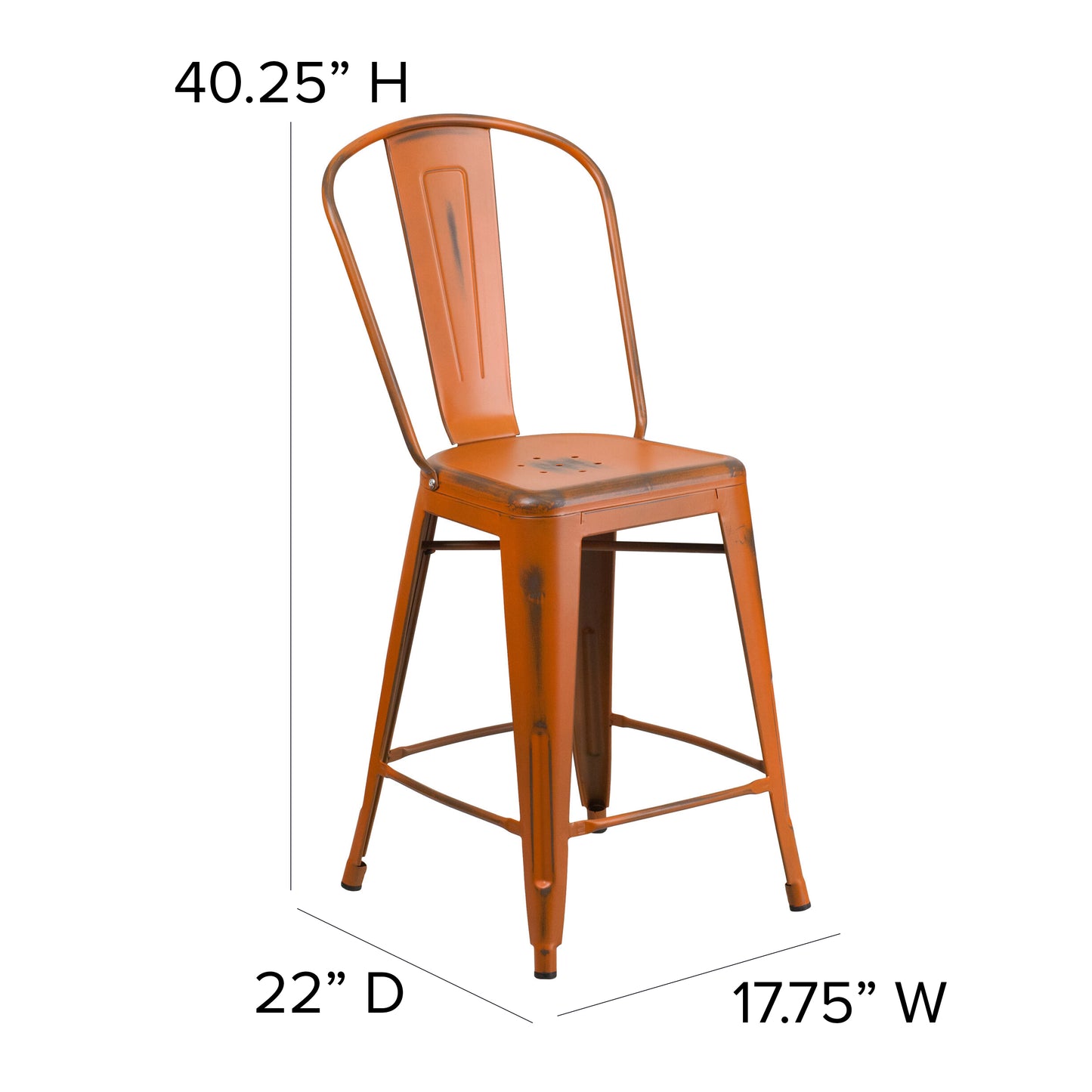 Distressed Orange Metal Stool ET-3534-24-OR-GG