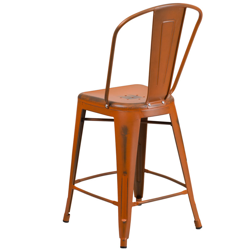 Distressed Orange Metal Stool ET-3534-24-OR-GG