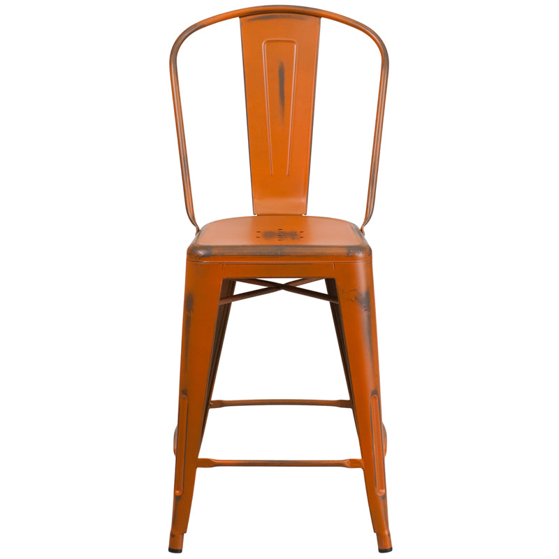 Distressed Orange Metal Stool ET-3534-24-OR-GG