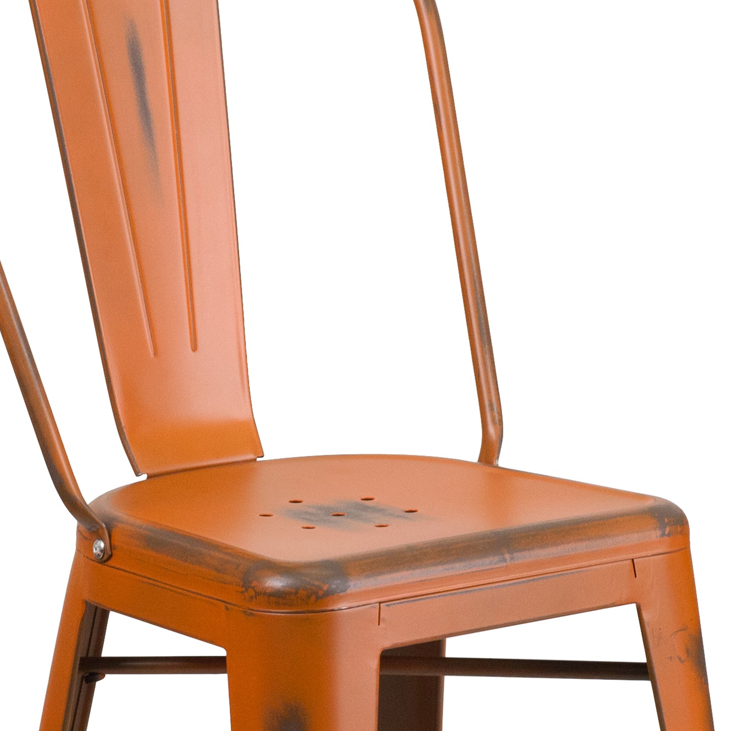 Distressed Orange Metal Stool ET-3534-24-OR-GG