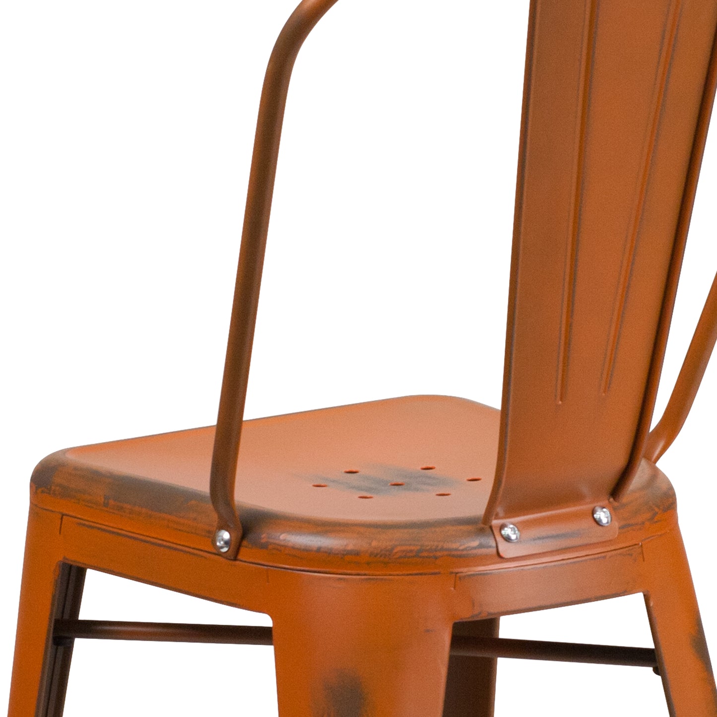 Distressed Orange Metal Stool ET-3534-24-OR-GG