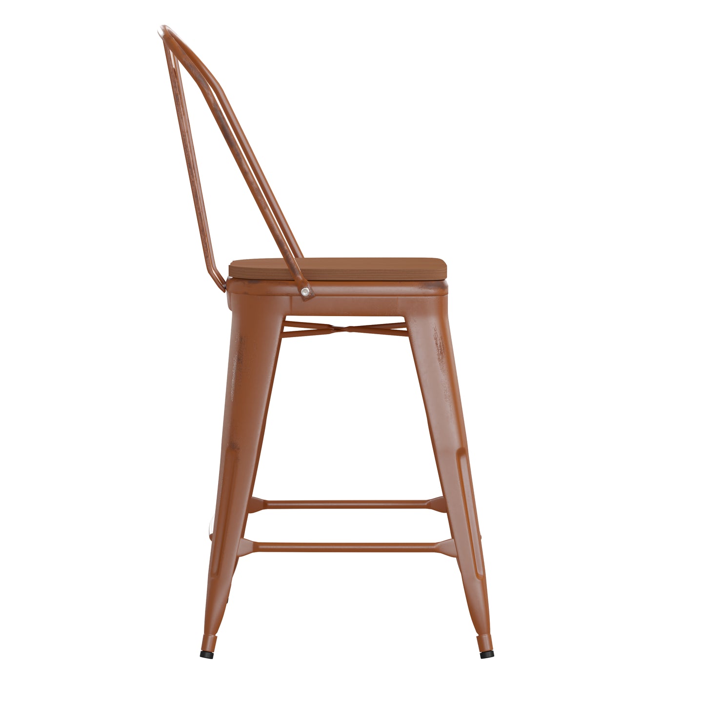 Orange Metal Stool-Teak Seat ET-3534-24-OR-PL1T-GG