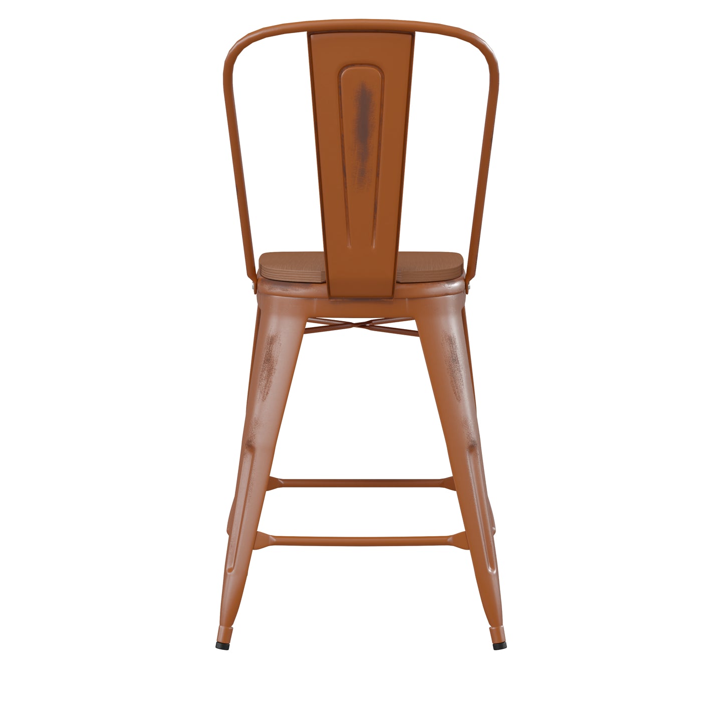 Orange Metal Stool-Teak Seat ET-3534-24-OR-PL1T-GG