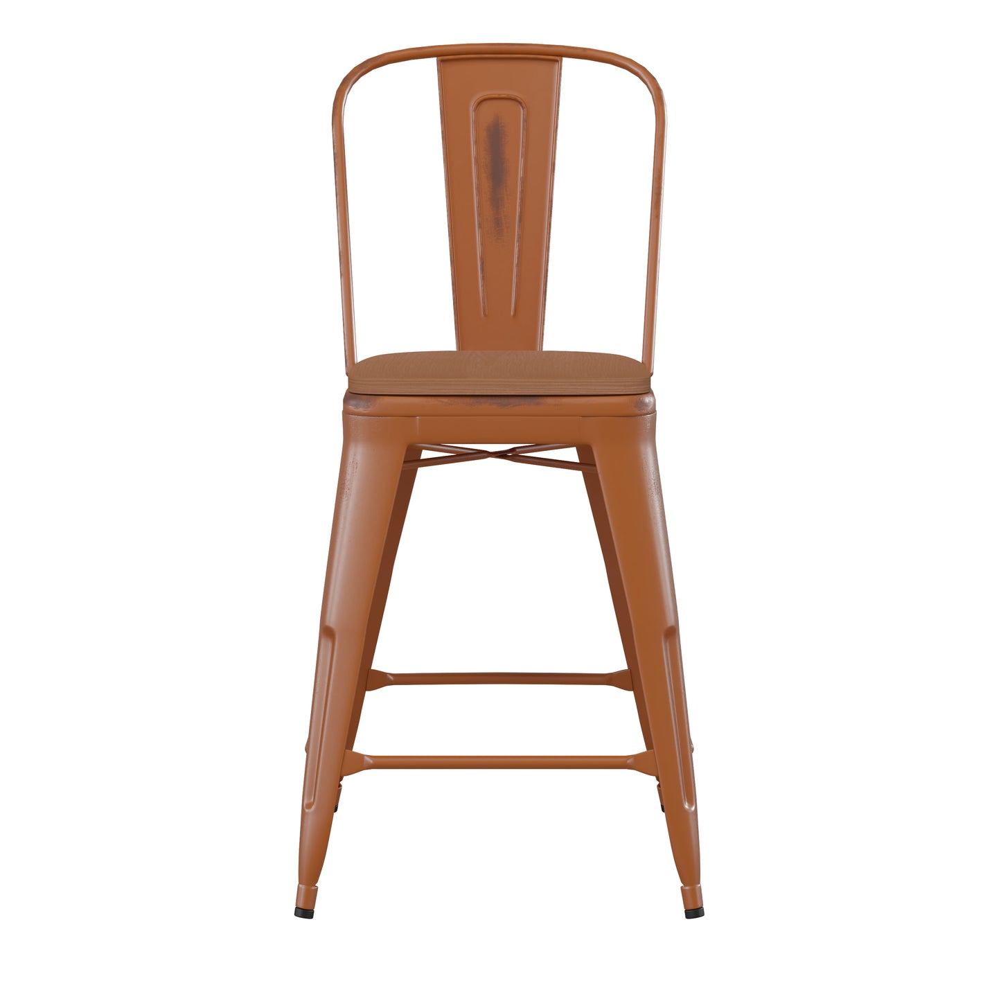 Orange Metal Stool-Teak Seat ET-3534-24-OR-PL1T-GG