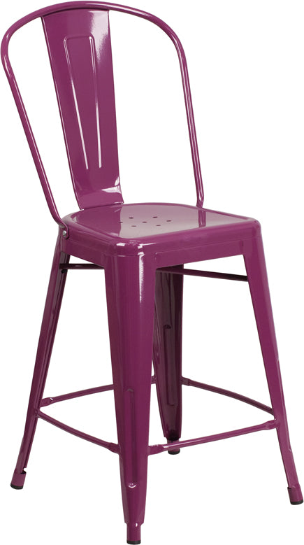 24" Purp Metal Outdoor Stool ET-3534-24-PUR-GG