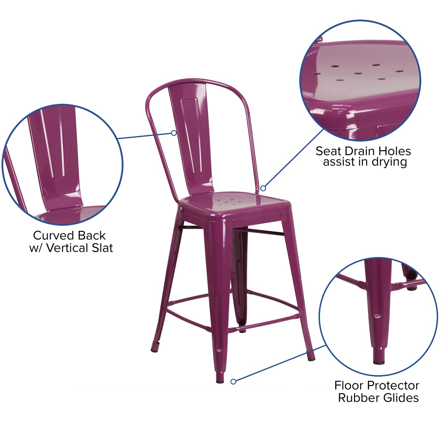 24" Purp Metal Outdoor Stool ET-3534-24-PUR-GG