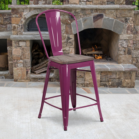 24" Purple Metal Counter Stool ET-3534-24-PUR-WD-GG