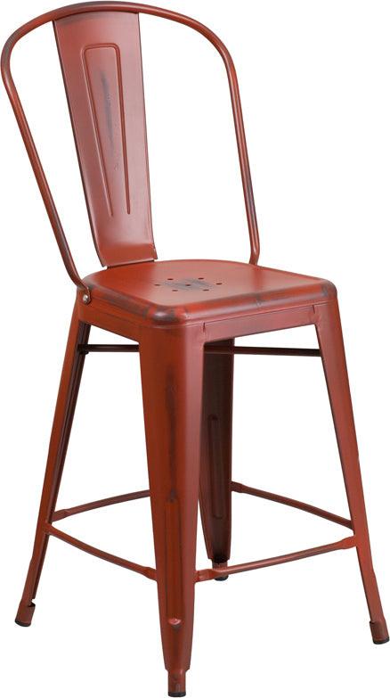 Distressed Red Metal Stool ET-3534-24-RD-GG