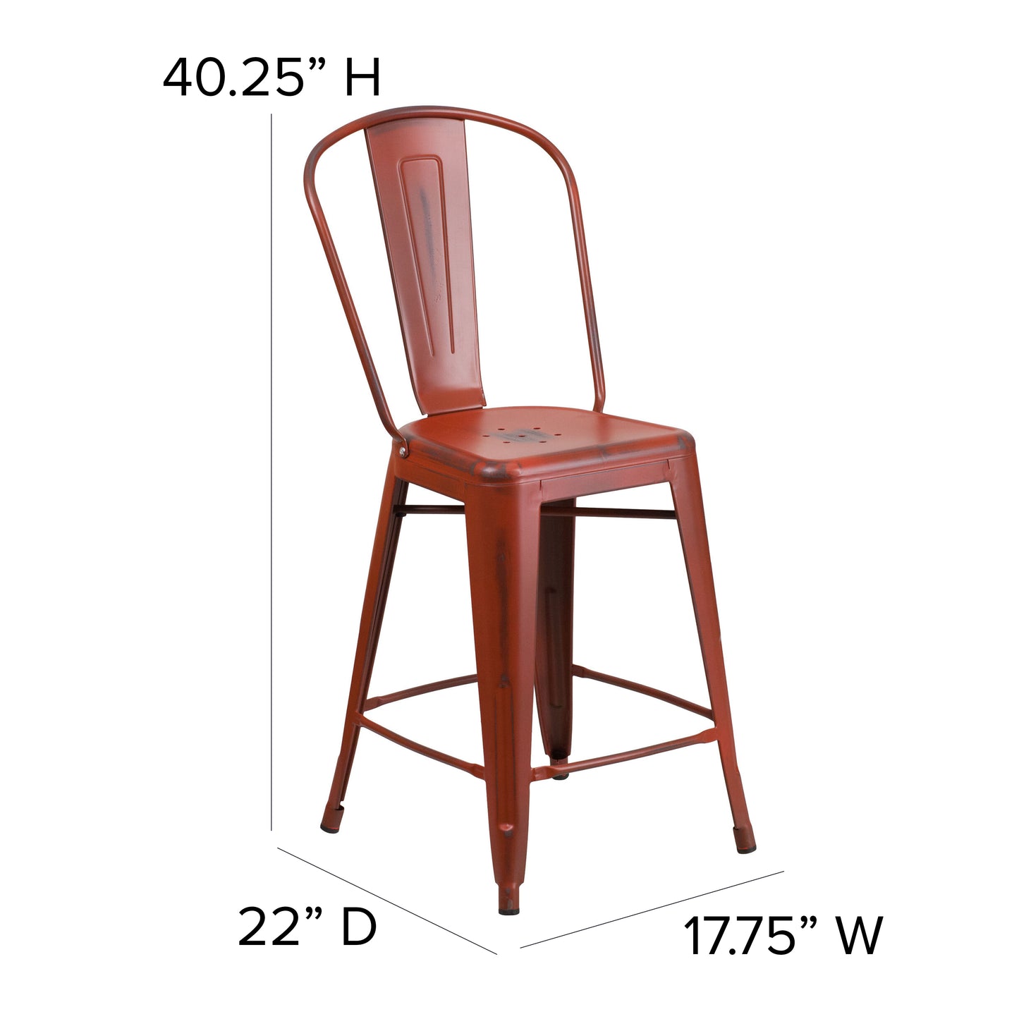 Distressed Red Metal Stool ET-3534-24-RD-GG