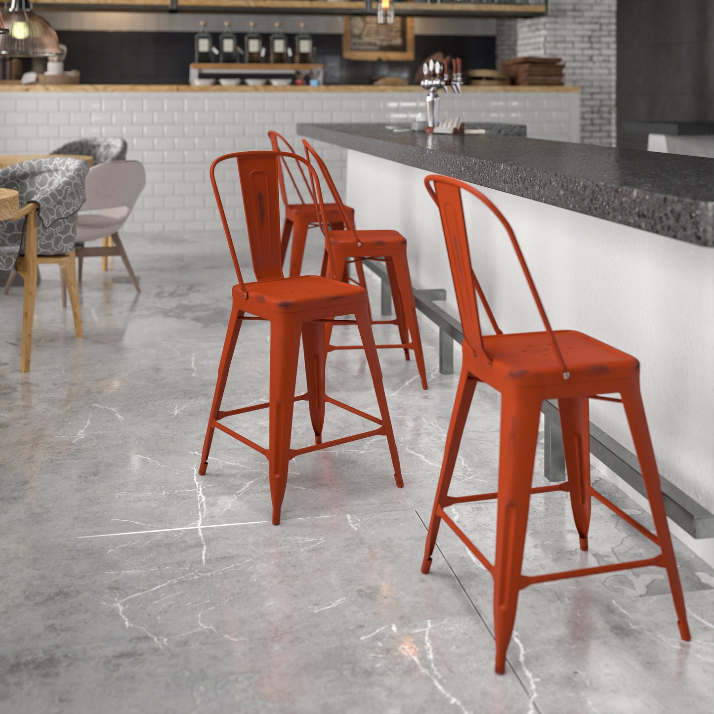 Distressed Red Metal Stool ET-3534-24-RD-GG