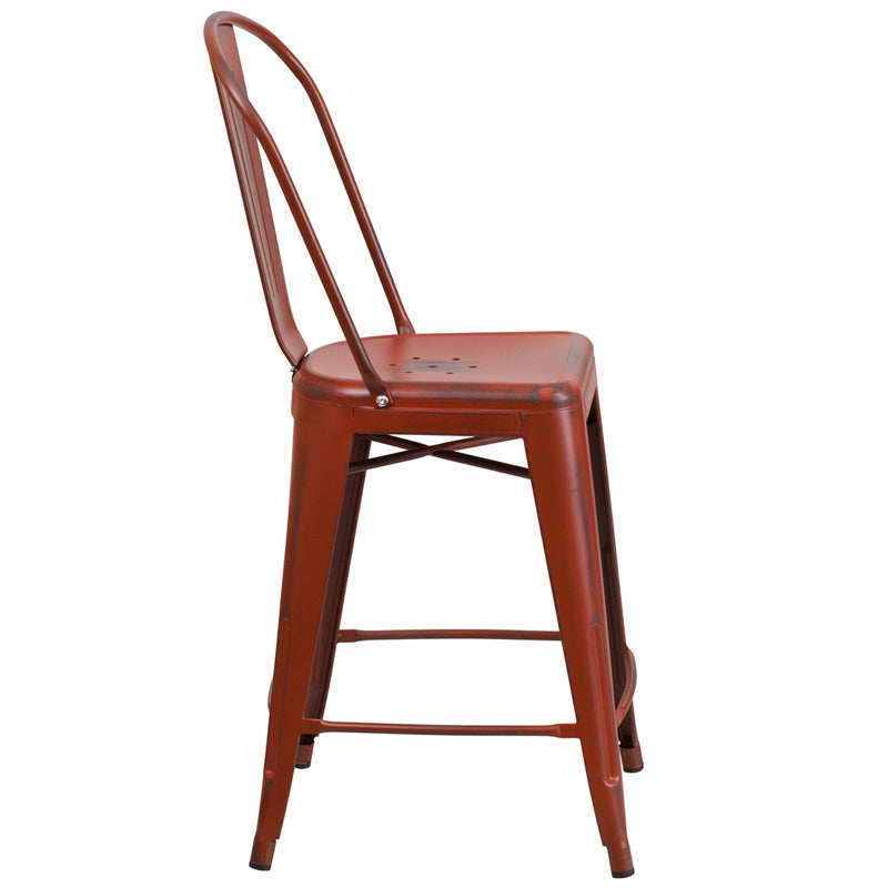 Distressed Red Metal Stool ET-3534-24-RD-GG