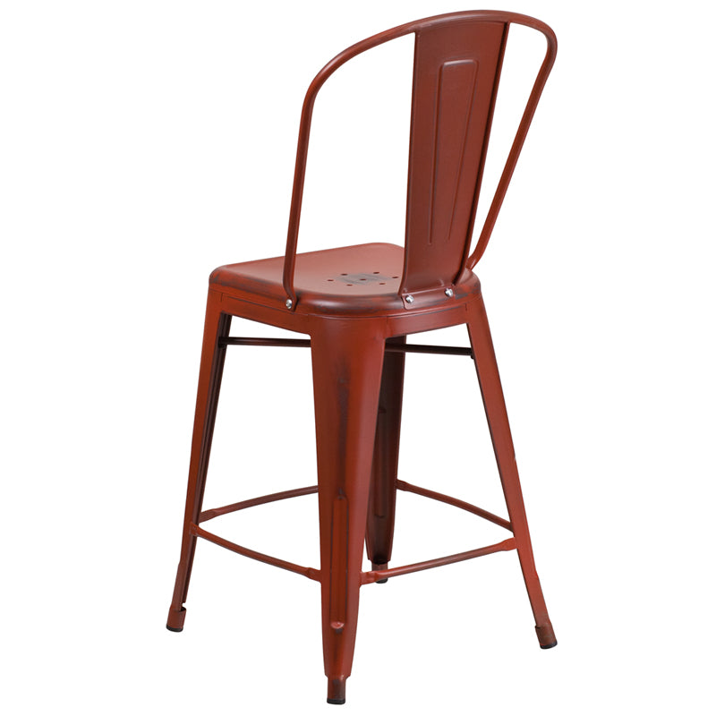 Distressed Red Metal Stool ET-3534-24-RD-GG