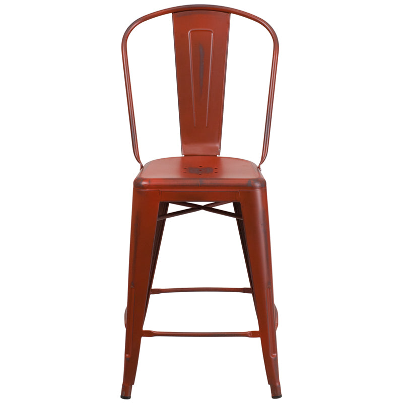 Distressed Red Metal Stool ET-3534-24-RD-GG