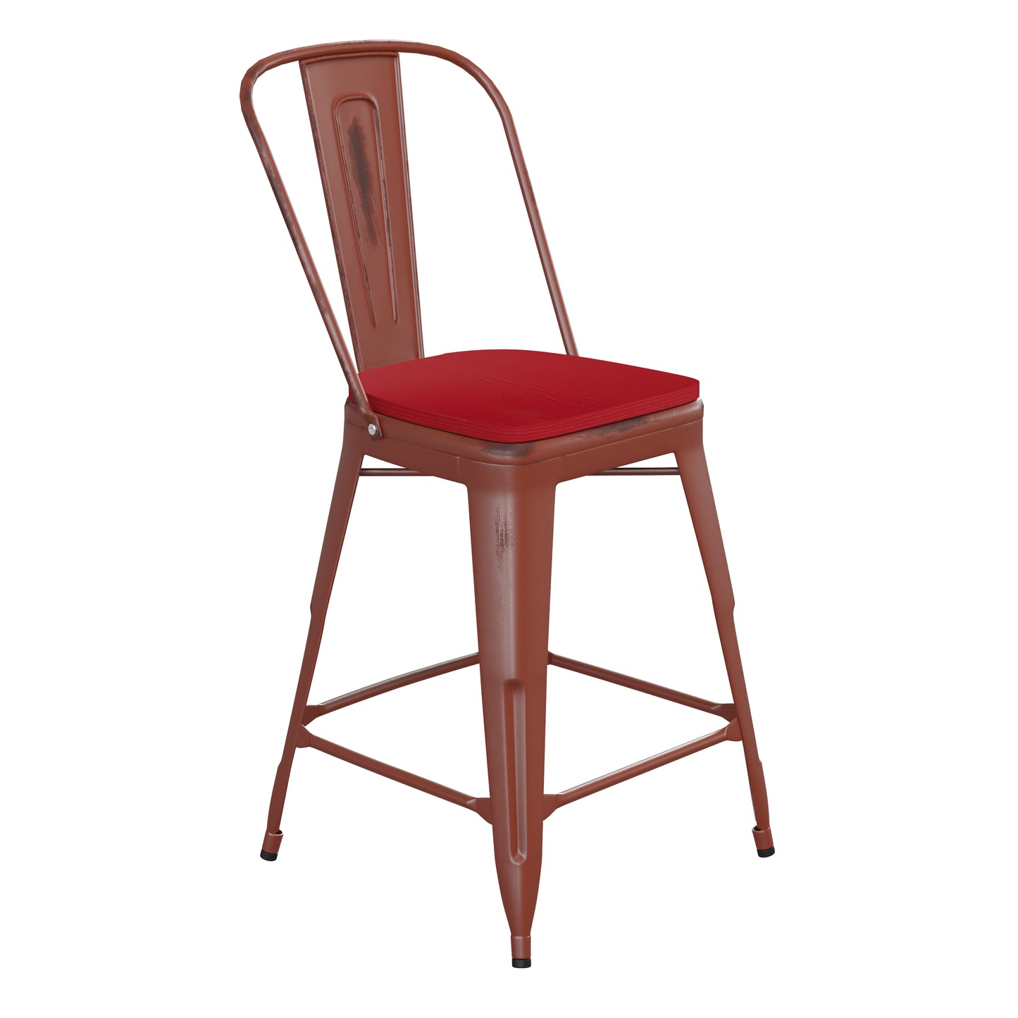 Red Metal Stool-Red Seat ET-3534-24-RD-PL1R-GG