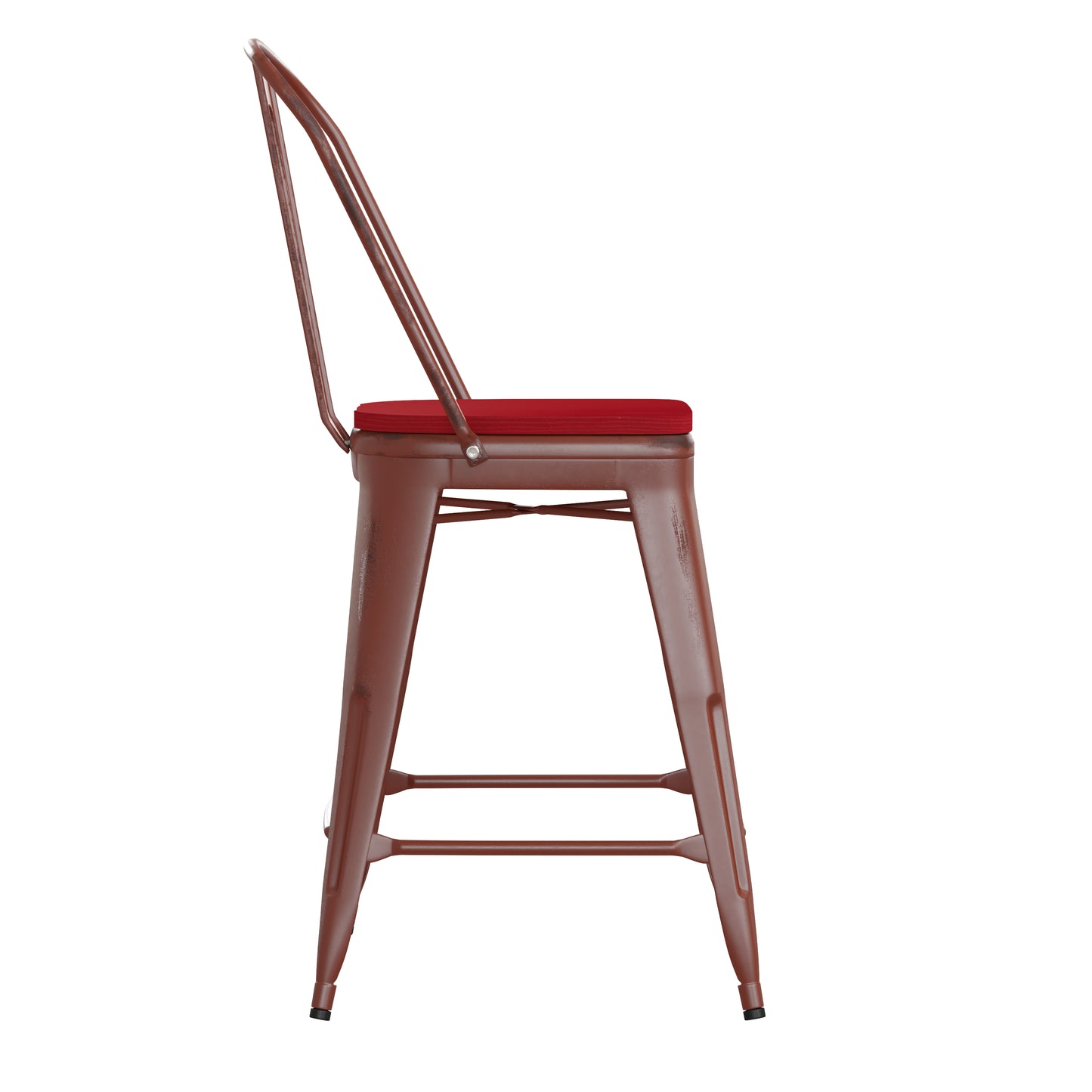 Red Metal Stool-Red Seat ET-3534-24-RD-PL1R-GG