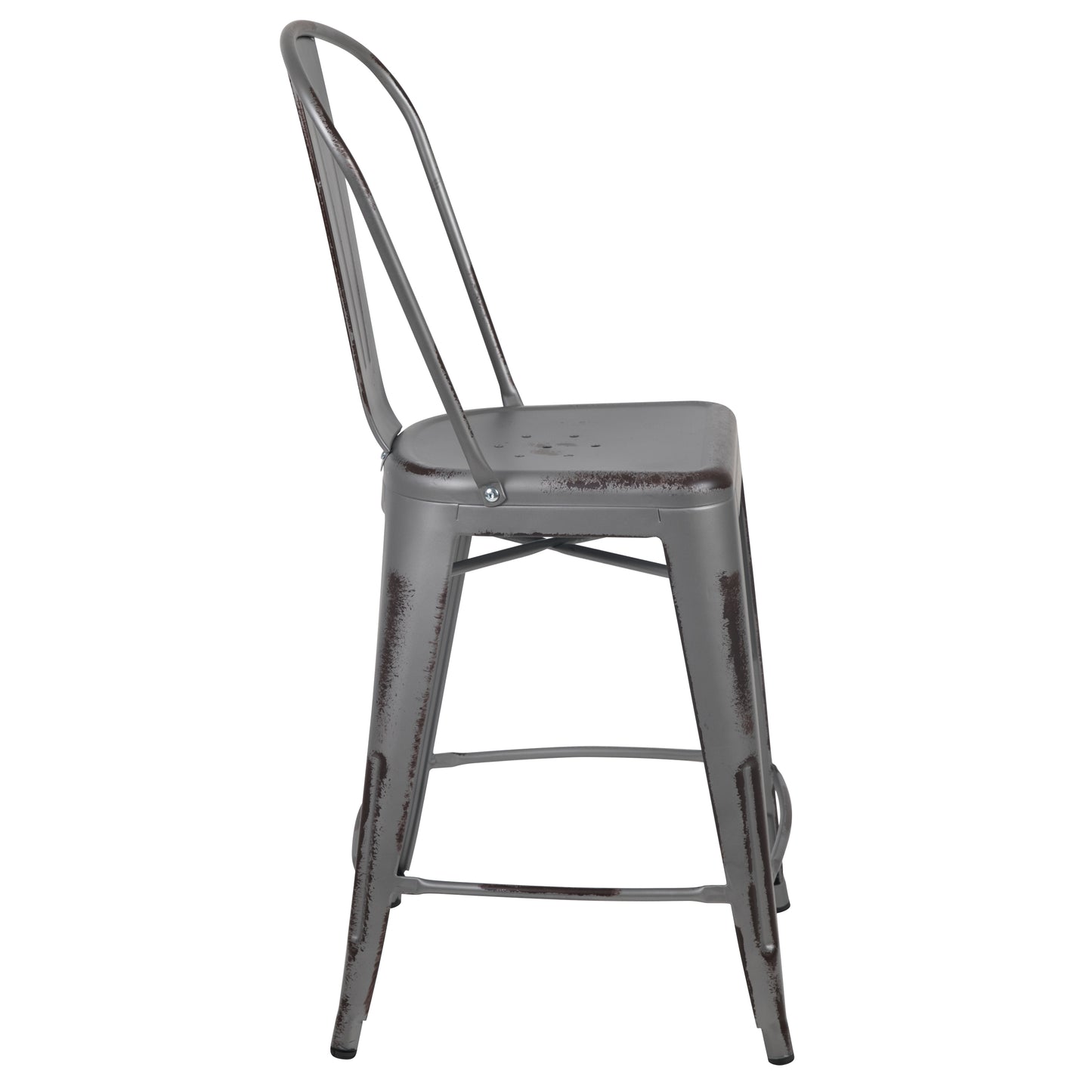 24"H Distressed Silver Stool ET-3534-24-SIL-GG