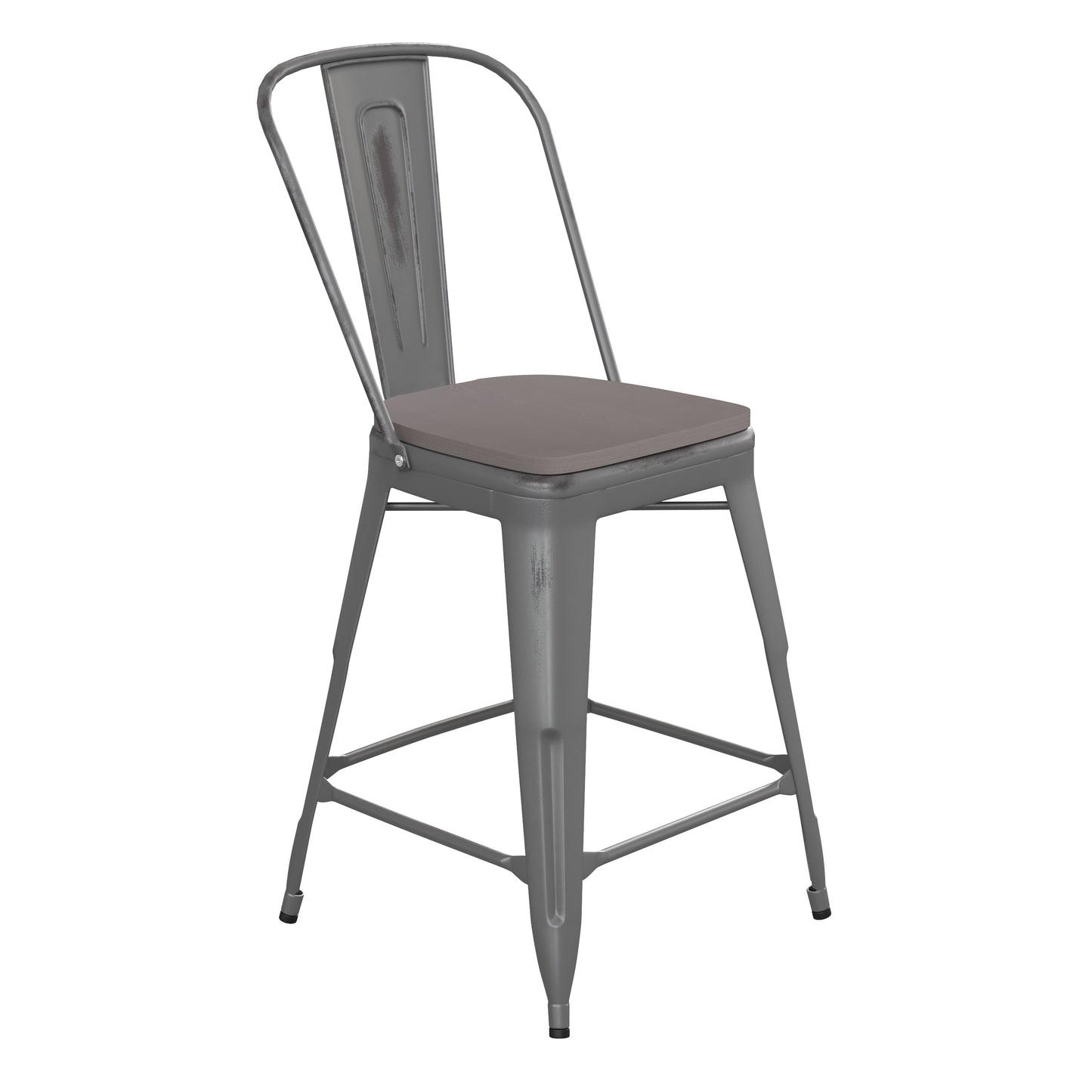 Silver Metal Stool-Gray Seat ET-3534-24-SIL-PL1G-GG