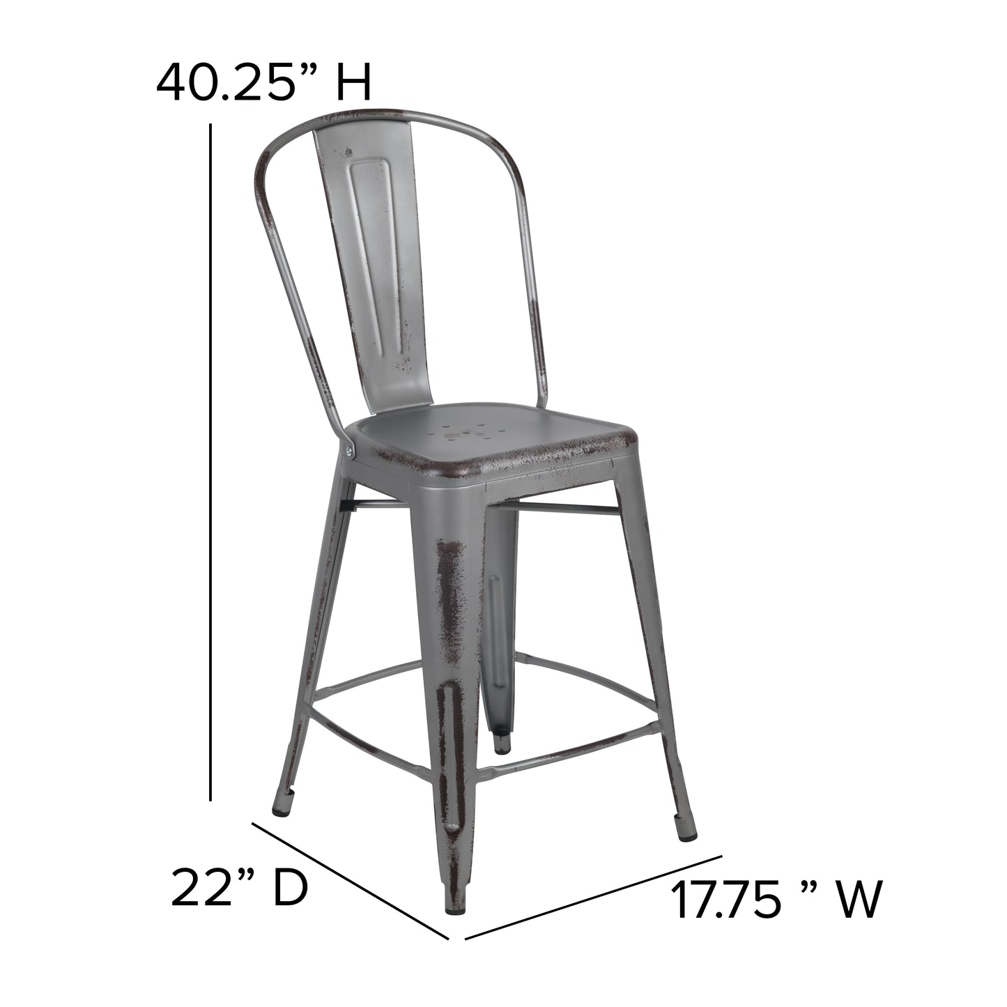 Silver Metal Stool-Gray Seat ET-3534-24-SIL-PL1G-GG