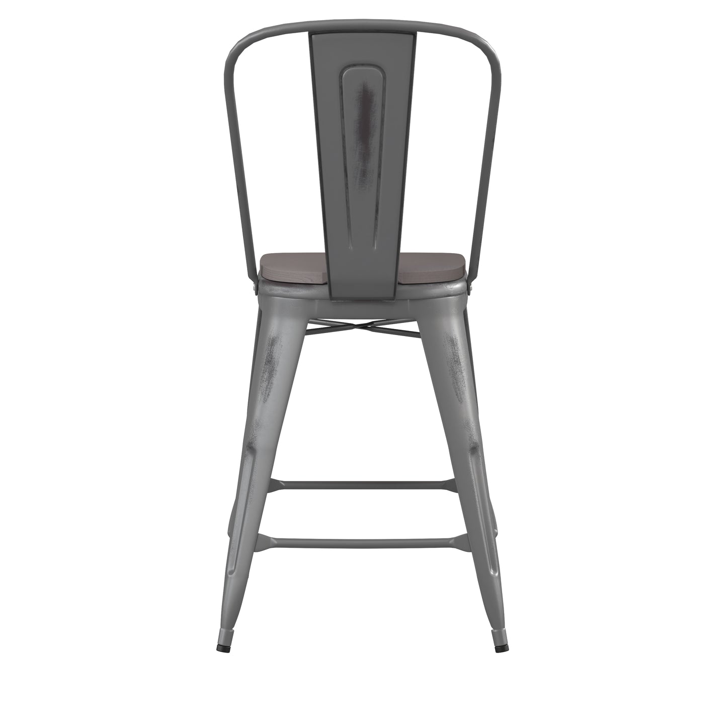 Silver Metal Stool-Gray Seat ET-3534-24-SIL-PL1G-GG