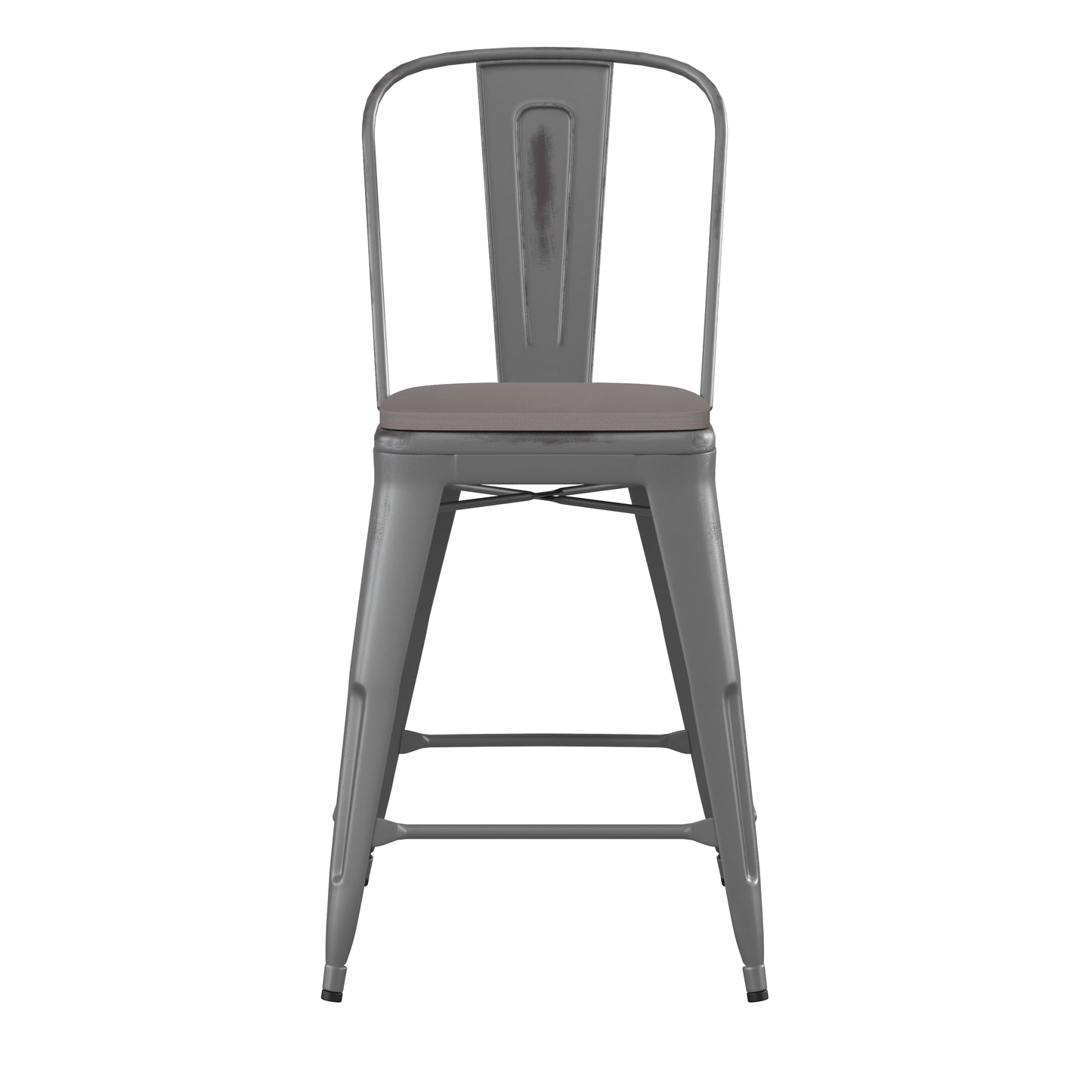 Silver Metal Stool-Gray Seat ET-3534-24-SIL-PL1G-GG