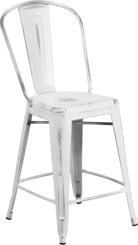 Distressed White Metal Stool ET-3534-24-WH-GG