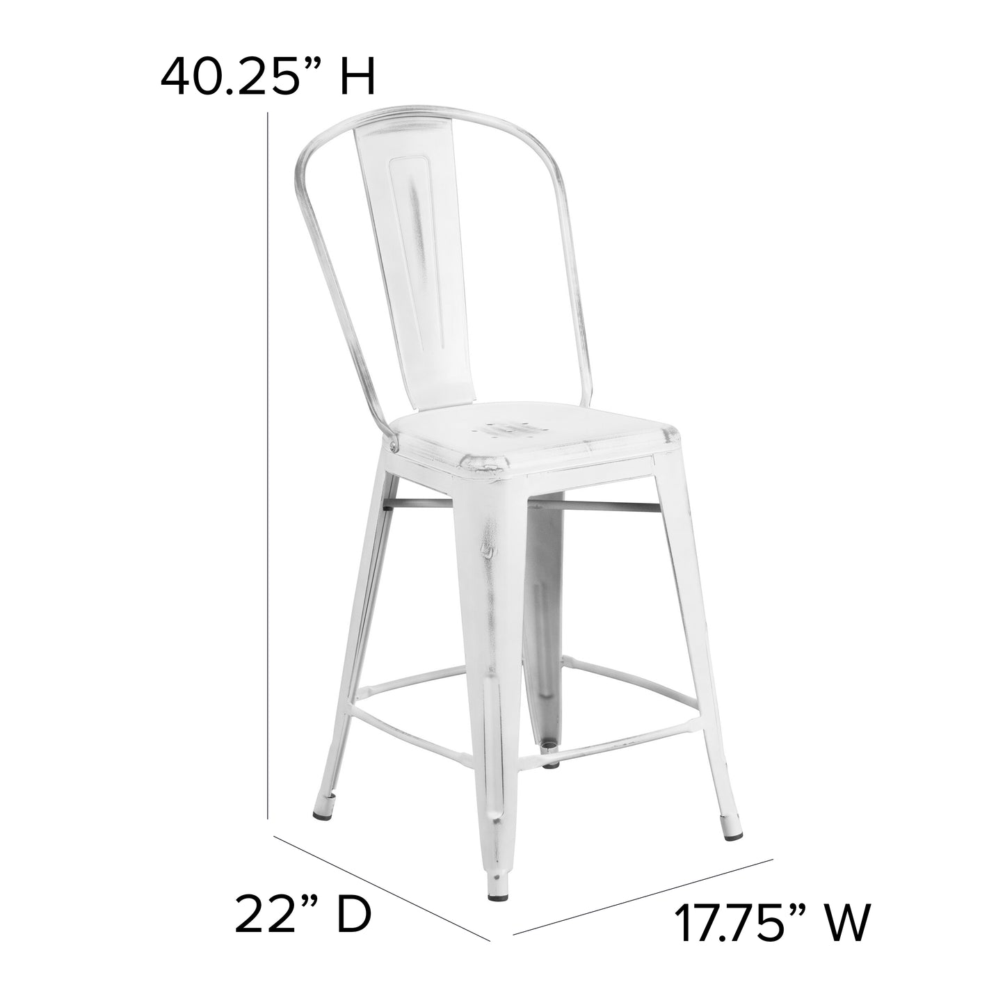 Distressed White Metal Stool ET-3534-24-WH-GG