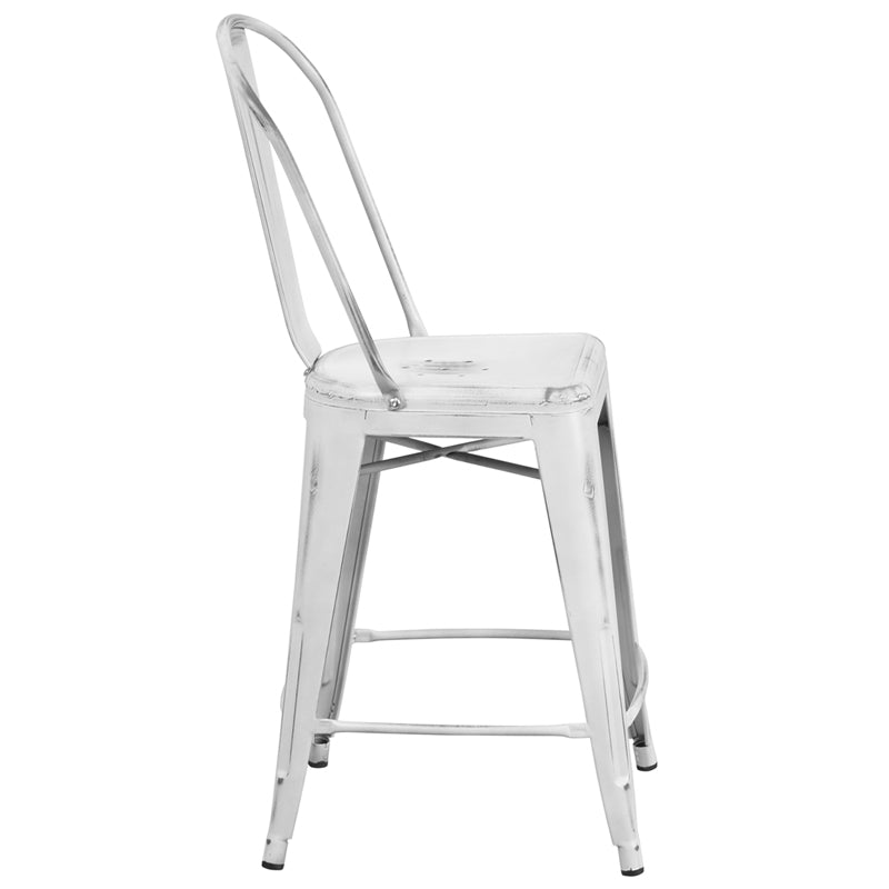 Distressed White Metal Stool ET-3534-24-WH-GG