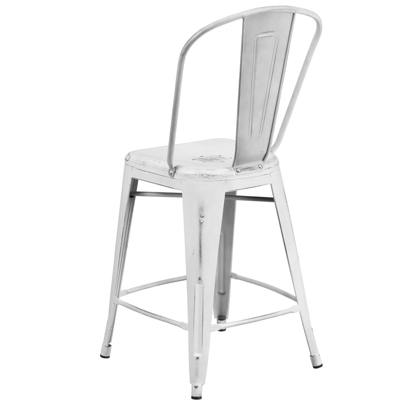 Distressed White Metal Stool ET-3534-24-WH-GG