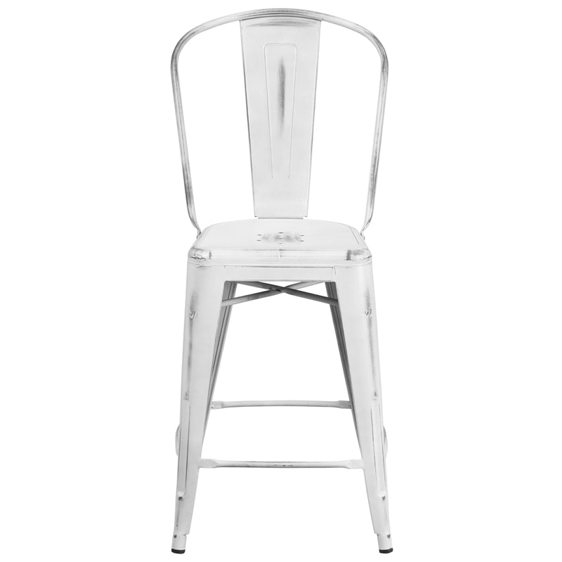 Distressed White Metal Stool ET-3534-24-WH-GG