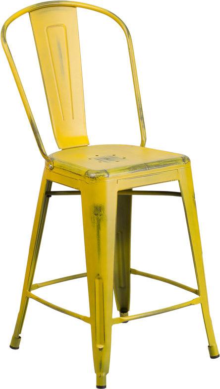 Distressed Yellow Metal Stool ET-3534-24-YL-GG