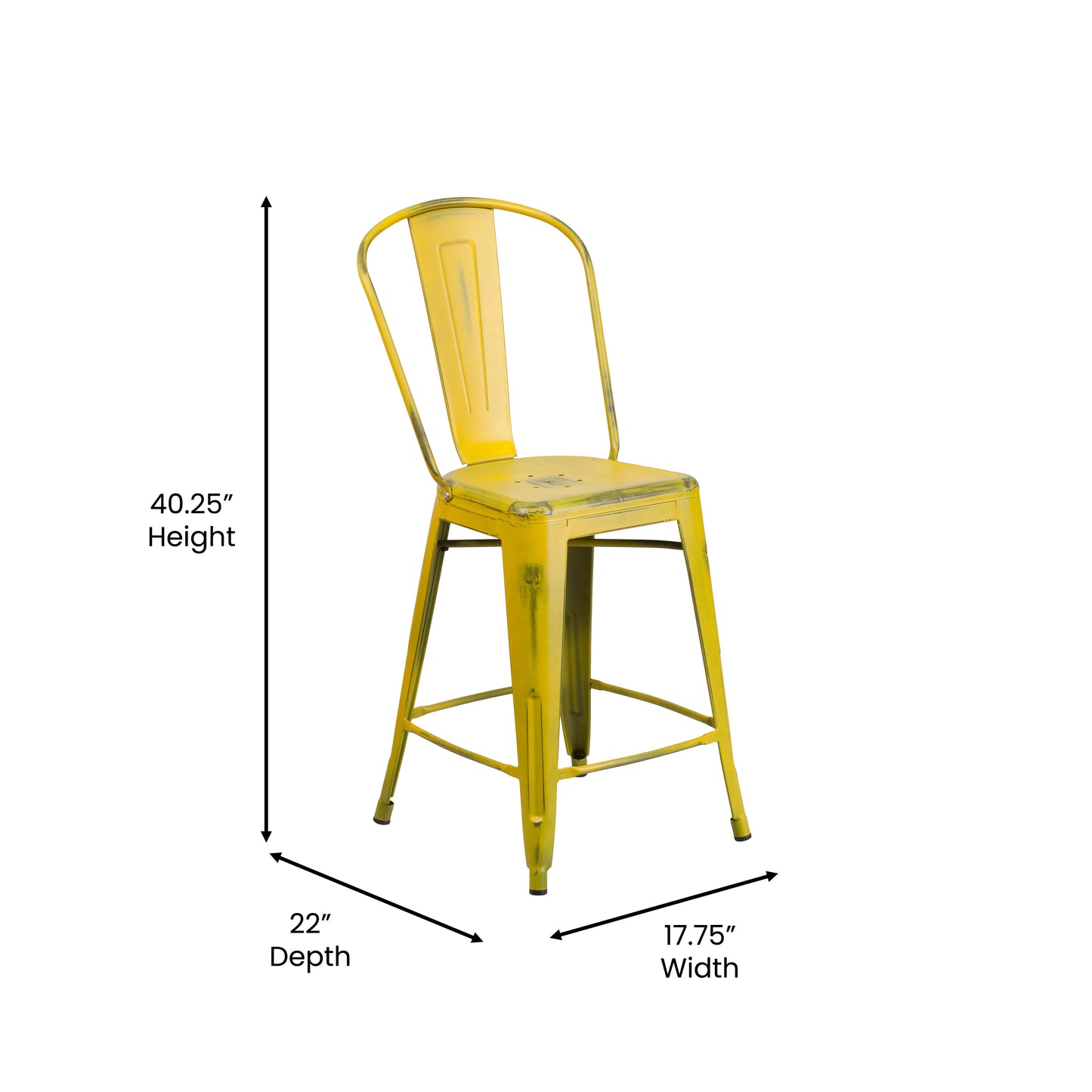 Distressed Yellow Metal Stool ET-3534-24-YL-GG