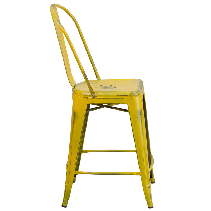 Distressed Yellow Metal Stool ET-3534-24-YL-GG