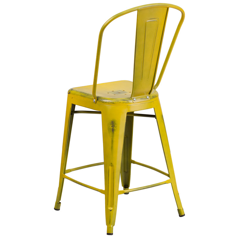 Distressed Yellow Metal Stool ET-3534-24-YL-GG