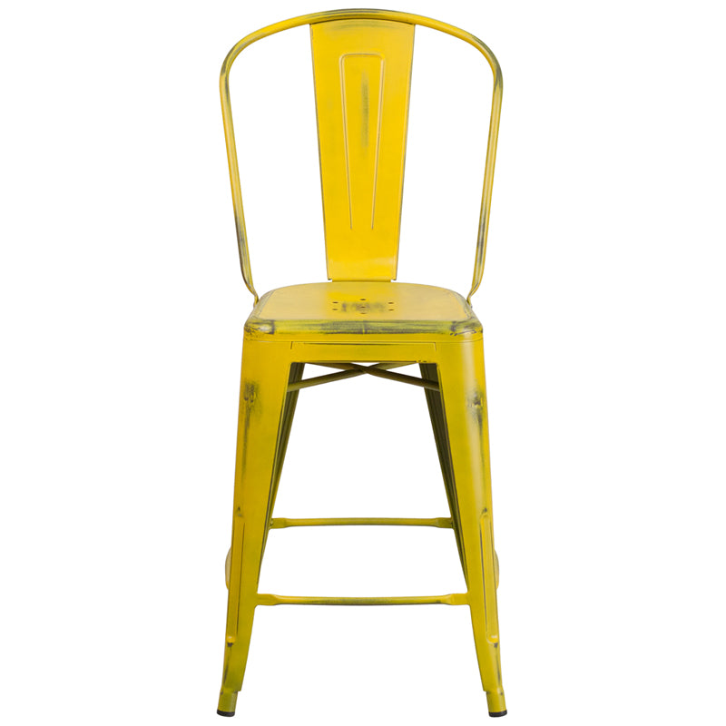 Distressed Yellow Metal Stool ET-3534-24-YL-GG