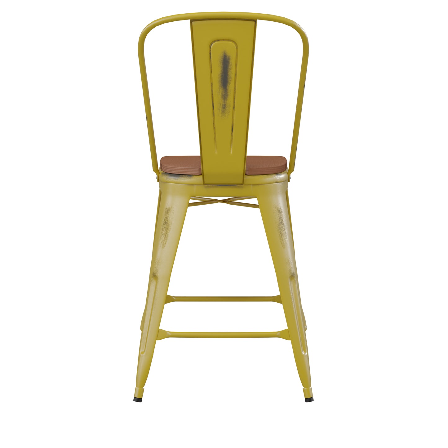 Yellow Metal Stool-Teak Seat ET-3534-24-YL-PL1T-GG