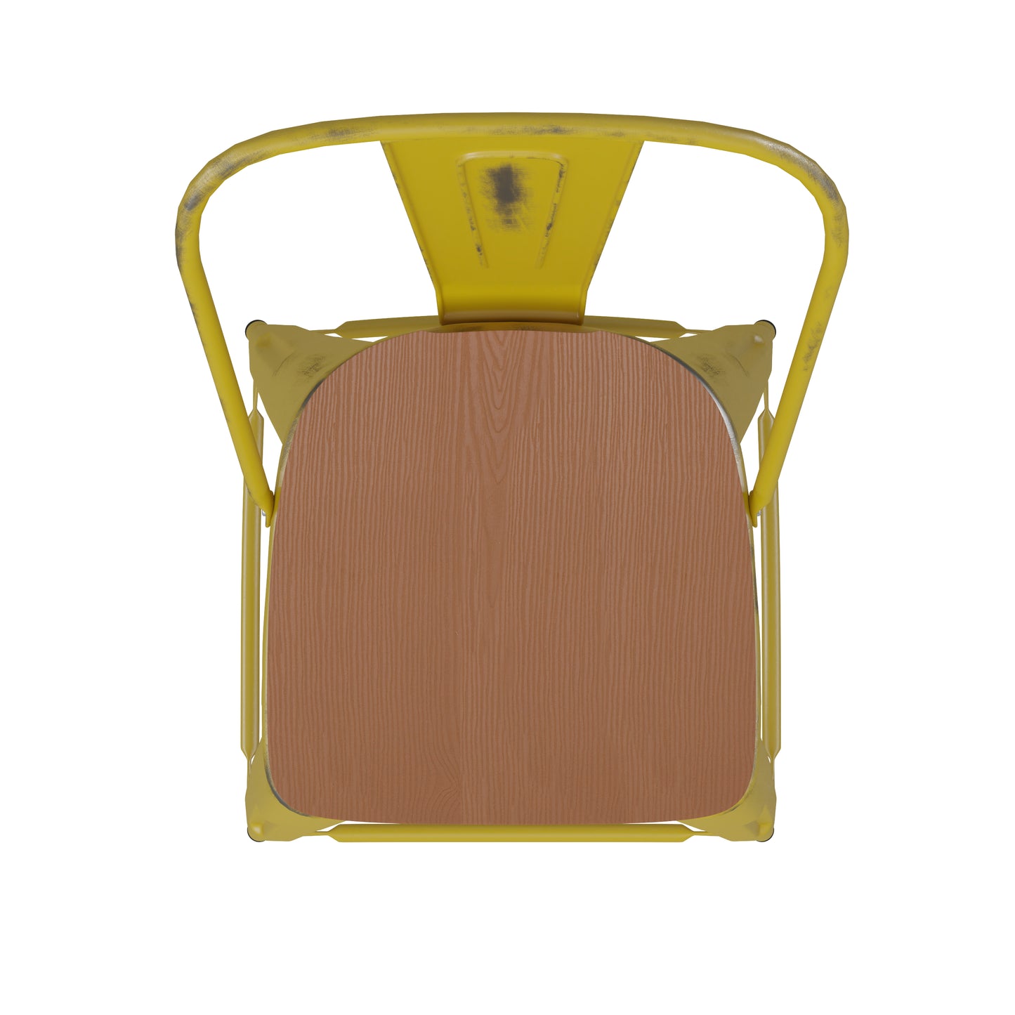 Yellow Metal Stool-Teak Seat ET-3534-24-YL-PL1T-GG