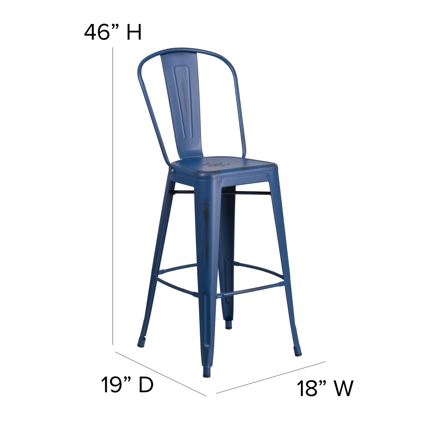 Distressed Blue Metal Stool ET-3534-30-AB-GG