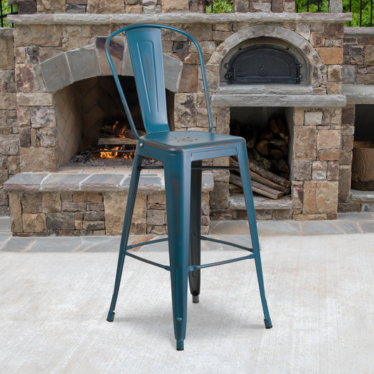 Distressed Blue Metal Stool ET-3534-30-AB-GG