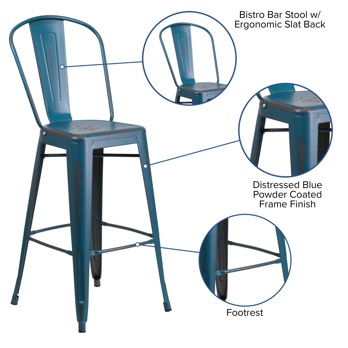 Distressed Blue Metal Stool ET-3534-30-AB-GG