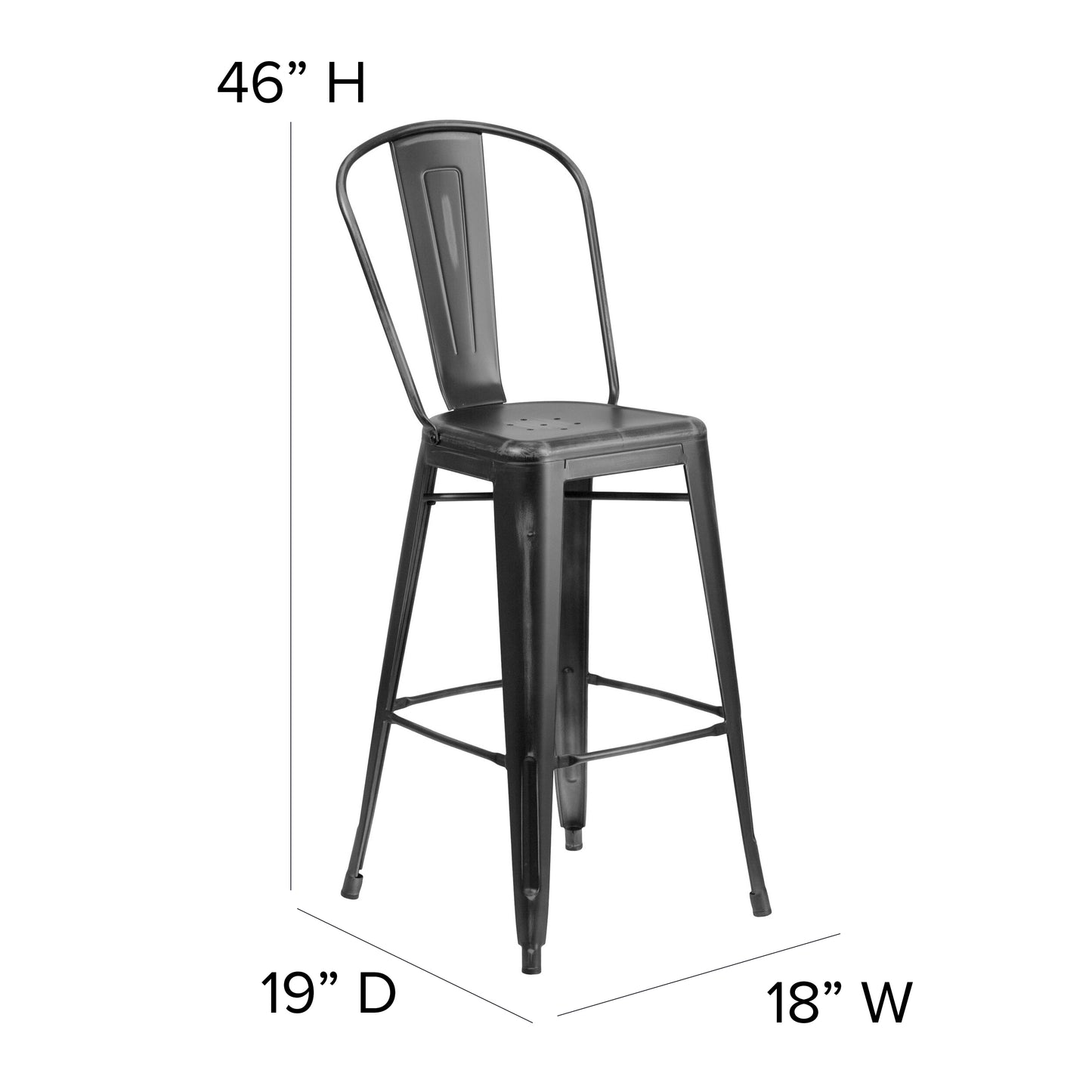 Black Metal Stool-Black Seat ET-3534-30-BK-PL1B-GG