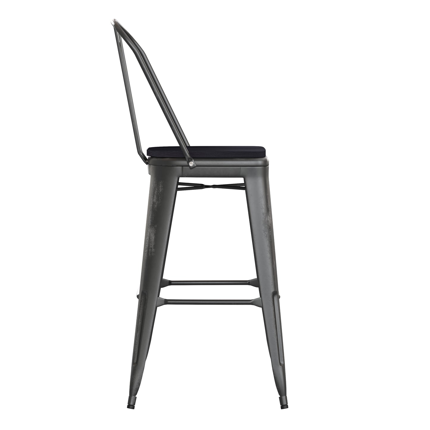 Black Metal Stool-Black Seat ET-3534-30-BK-PL1B-GG