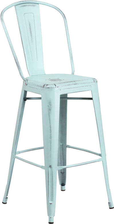 Distressed Gn-Blue Metal Stool ET-3534-30-DB-GG