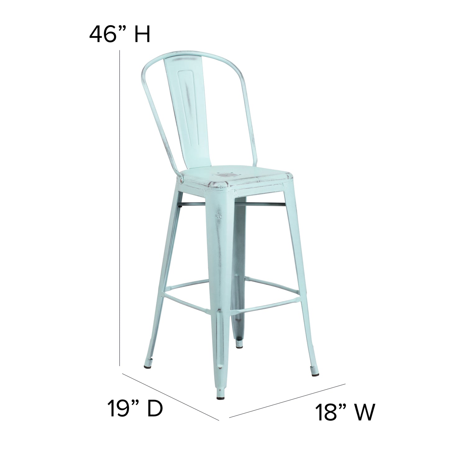 Distressed Gn-Blue Metal Stool ET-3534-30-DB-GG