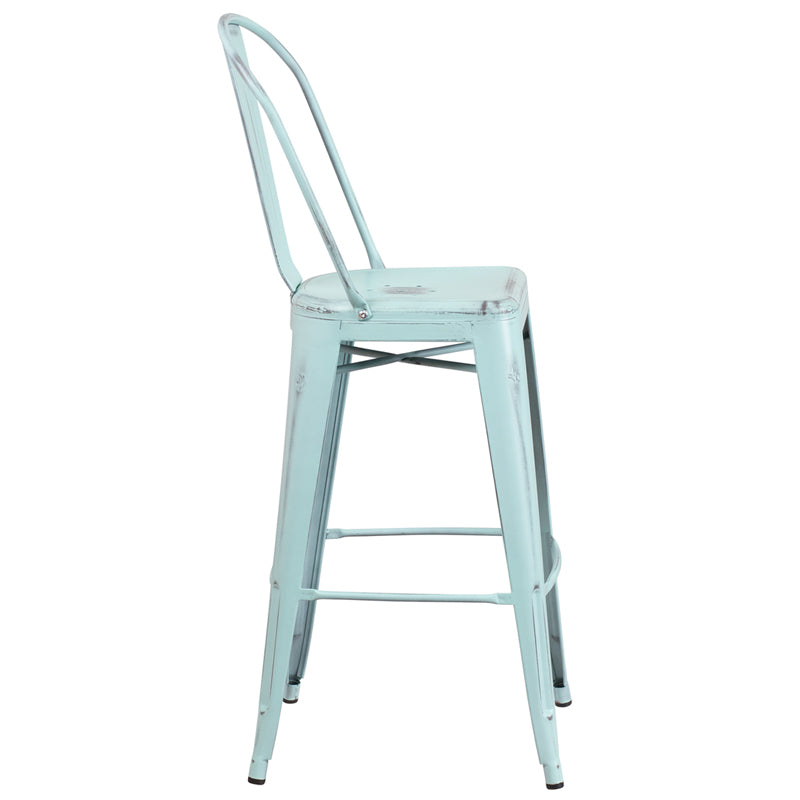 Distressed Gn-Blue Metal Stool ET-3534-30-DB-GG