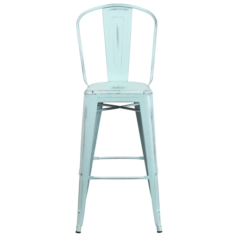 Distressed Gn-Blue Metal Stool ET-3534-30-DB-GG