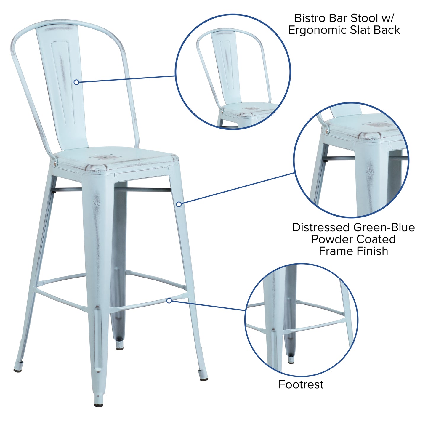 Distressed Gn-Blue Metal Stool ET-3534-30-DB-GG