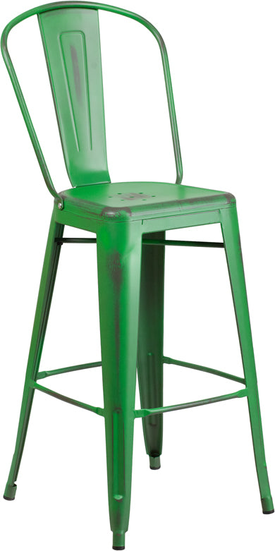 Distressed Green Metal Stool ET-3534-30-GN-GG